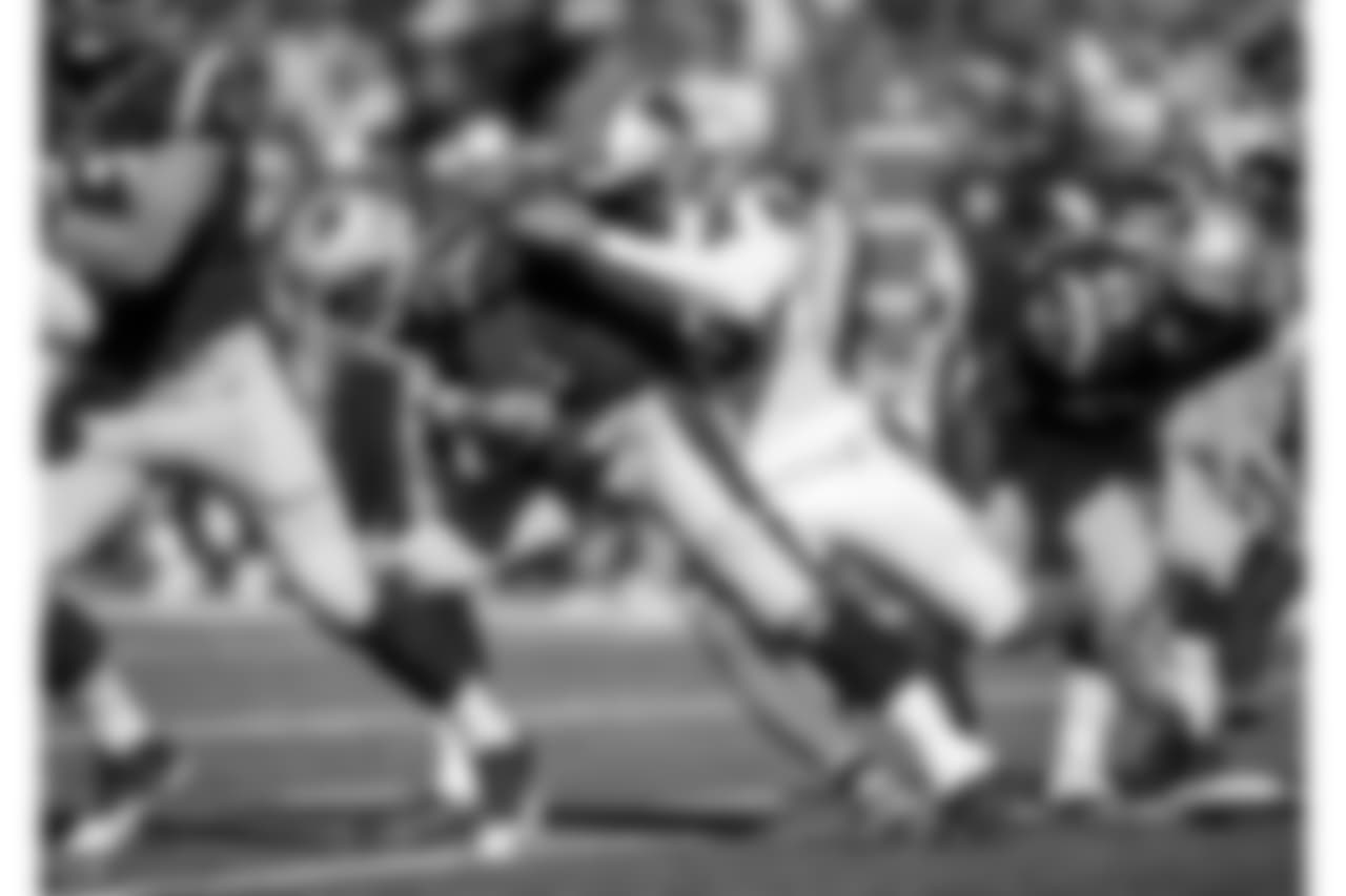 Julius Peppers sacks Tom Brady in a game at New England in 2017.