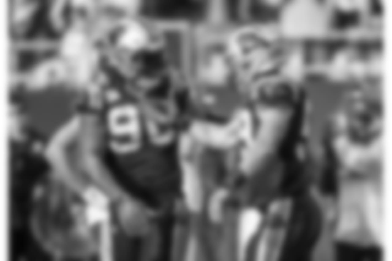 Julius Peppers and Luke Kuechly against the Tampa Bay Buccaneers at Bank of America Stadium on Sunday, Nov 4, 2018.