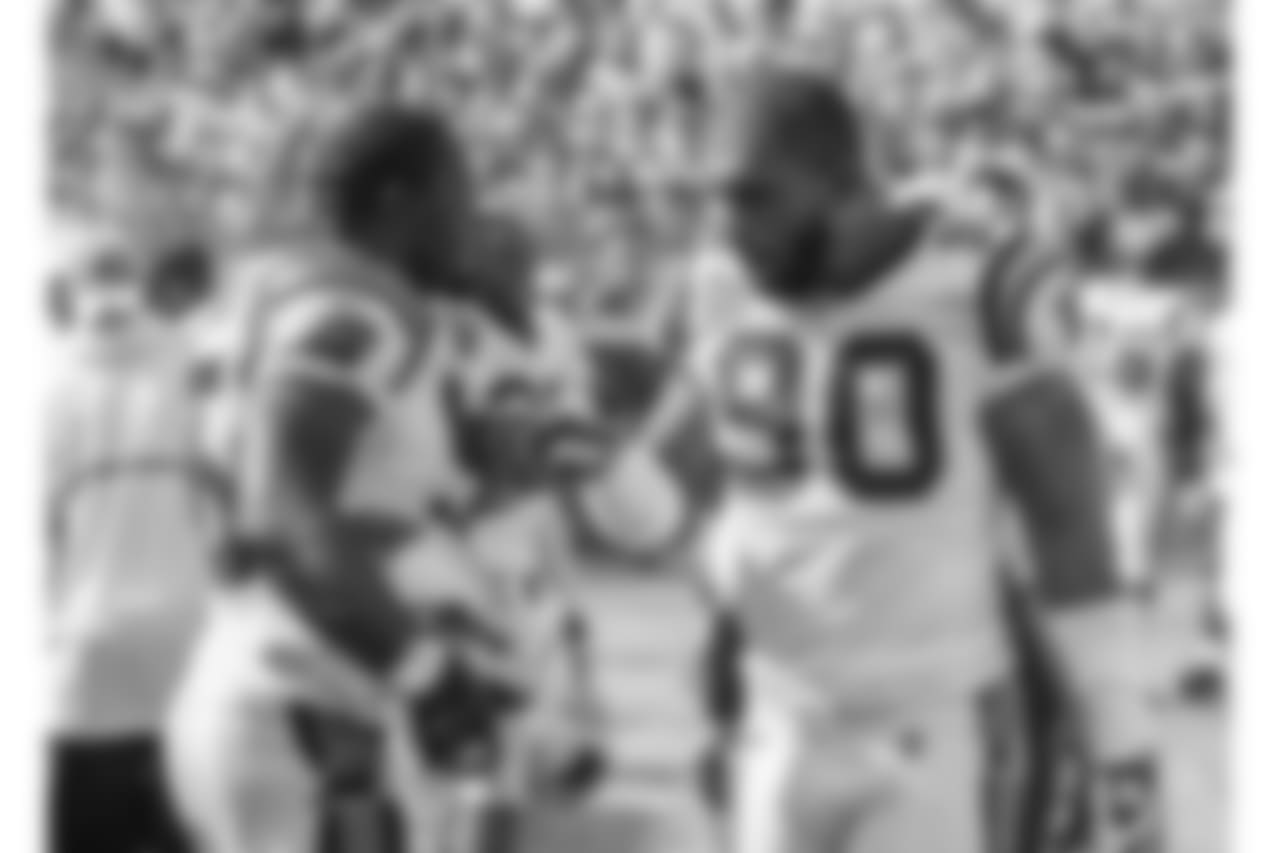 Julius Peppers and Charles Johnson during a game against the Chicago Bears at Bank of America Stadium on Sunday, September 14, 2008.