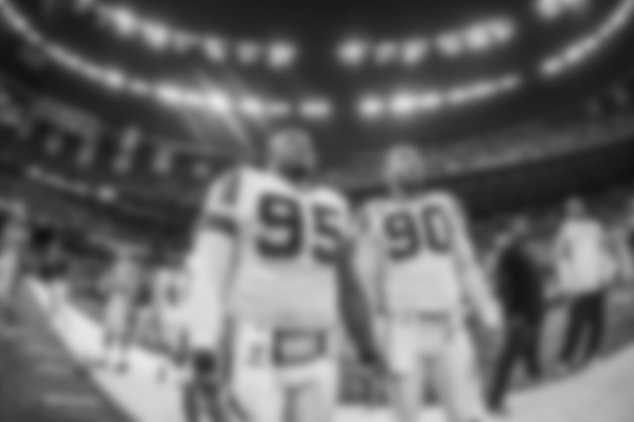 Julius Peppers and Charles Johnson prior to a game against the New Orleans Saints at the Superdome on Sunday, December 28, 2008.
