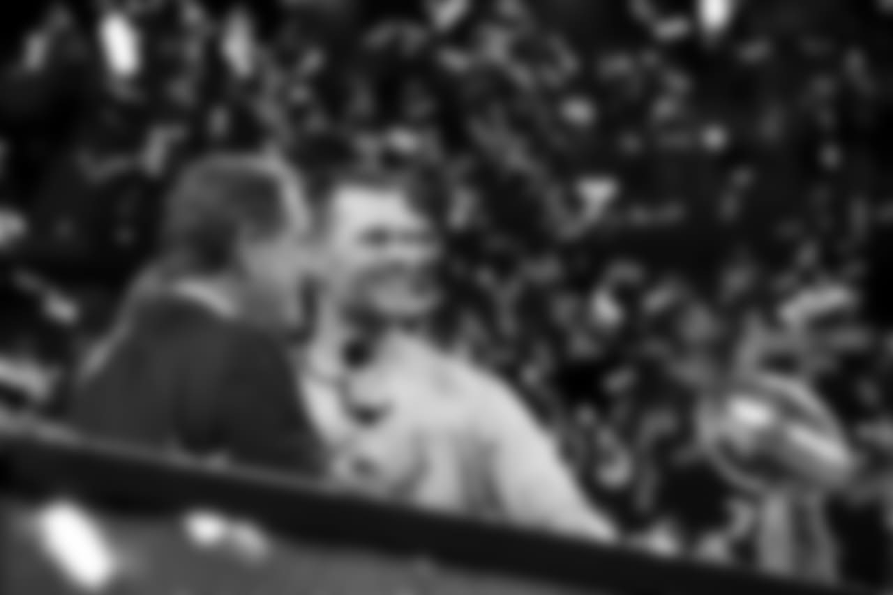 New England Patriots quarterback Tom Brady is interviewed by Jim Nantz after defeating the Los Angeles Rams during NFL Super Bowl 53, Sunday, February 3, 2019 in Atlanta. The Patriots won 13-3. (AP Photo/Gregory Payan)