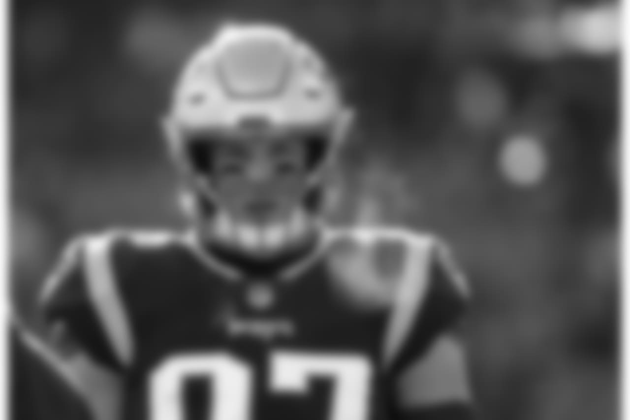 New England Patriots tight end Rob Gronkowski warms up before an NFL divisional playoff football game against the Los Angeles Chargers, Sunday, Jan. 13, 2019, in Foxborough, Mass. (AP Photo/Elise Amendola)