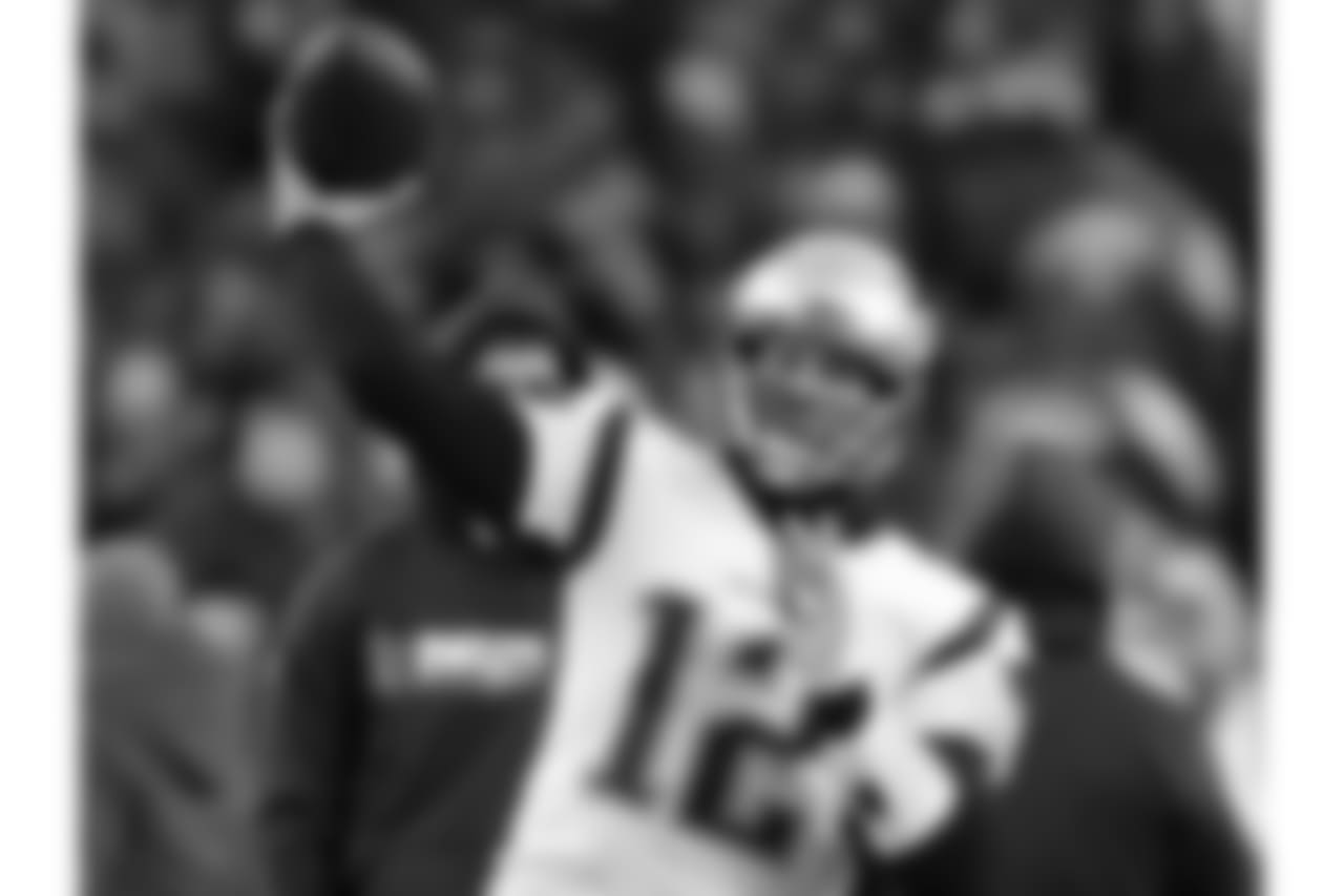 New England Patriots quarterback Tom Brady warms up before the AFC Championship NFL football game against the Kansas City Chiefs, Sunday, Jan. 20, 2019, in Kansas City, Mo. (AP Photo/Elise Amendola)