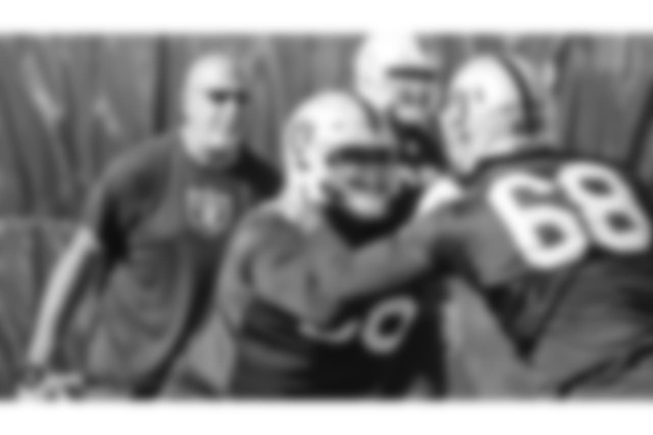 Oakland Raiders guard Gabe Jackson (66) on the field for practice at the Oakland Raiders Practice Facility, Monday, November 5, 2018, in Alameda, California.