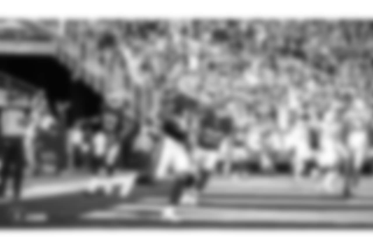 Oakland Raiders wide receiver Brandon LaFell (19) scores a touchdown during the Oakland Raiders regular season game against the Indianapolis Colts at Oakland Alameda-County Coliseum on Sunday, October 28th, 2018, in Oakland, California. The Oakland Raiders lost 42-28.