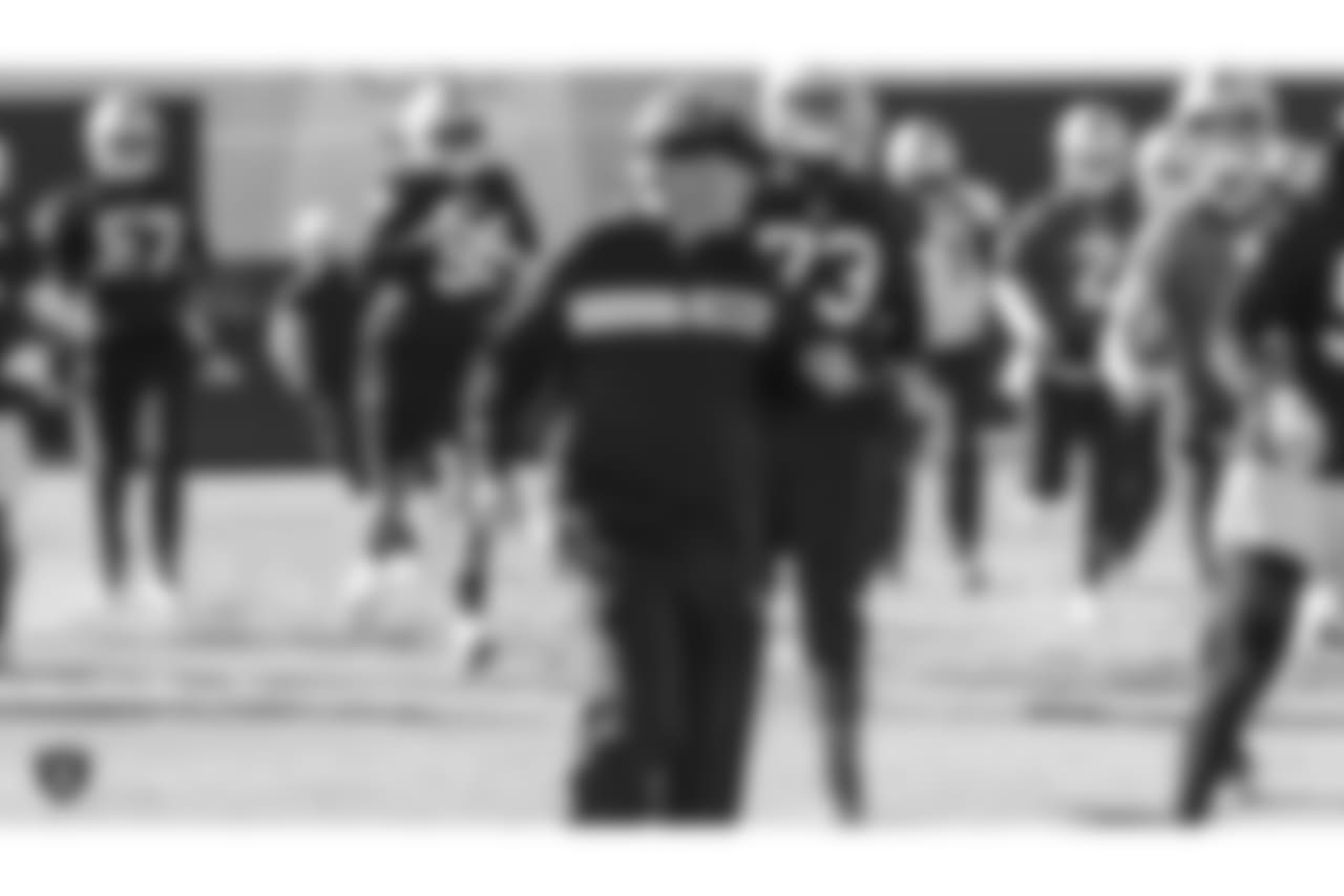 Oakland Raiders head coach Jon Gruden on the field for practice at the Oakland Raiders Practice Facility, Friday, December 28, 2018, in Alameda, California.