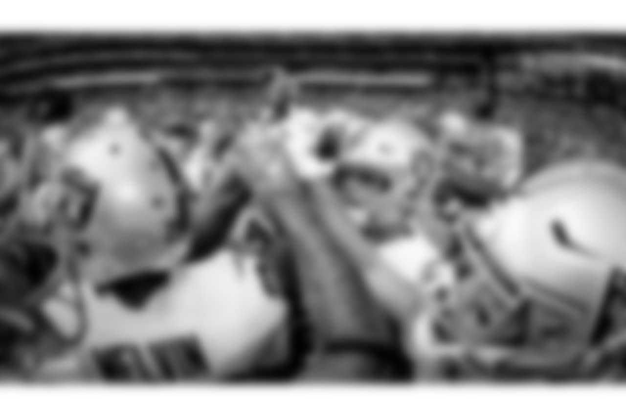 The Oakland Raiders huddle up before their regular season game against the Arizona Cardinals at State Farm Stadium, Sunday, November 18, 2018, in Glendale, Arizona. The Oakland Raiders won 23-21.
