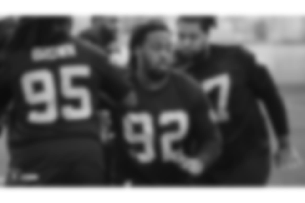 Oakland Raiders defensive tackle PJ Hall (92) on the field for a walk through at Bladium Sports & Fitness, Friday, November 16, 2018, in Alameda, California.
