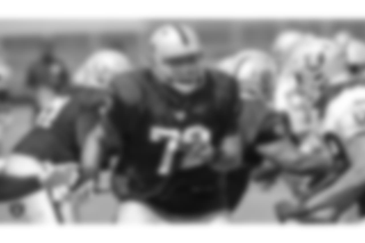 Oakland Raiders offensive tackle Donald Penn (72) on the field for practice at 2018 Training Camp at The Oakland Raiders Napa Valley Training Complex, Tuesday, August 14, 2018, in Napa, California.