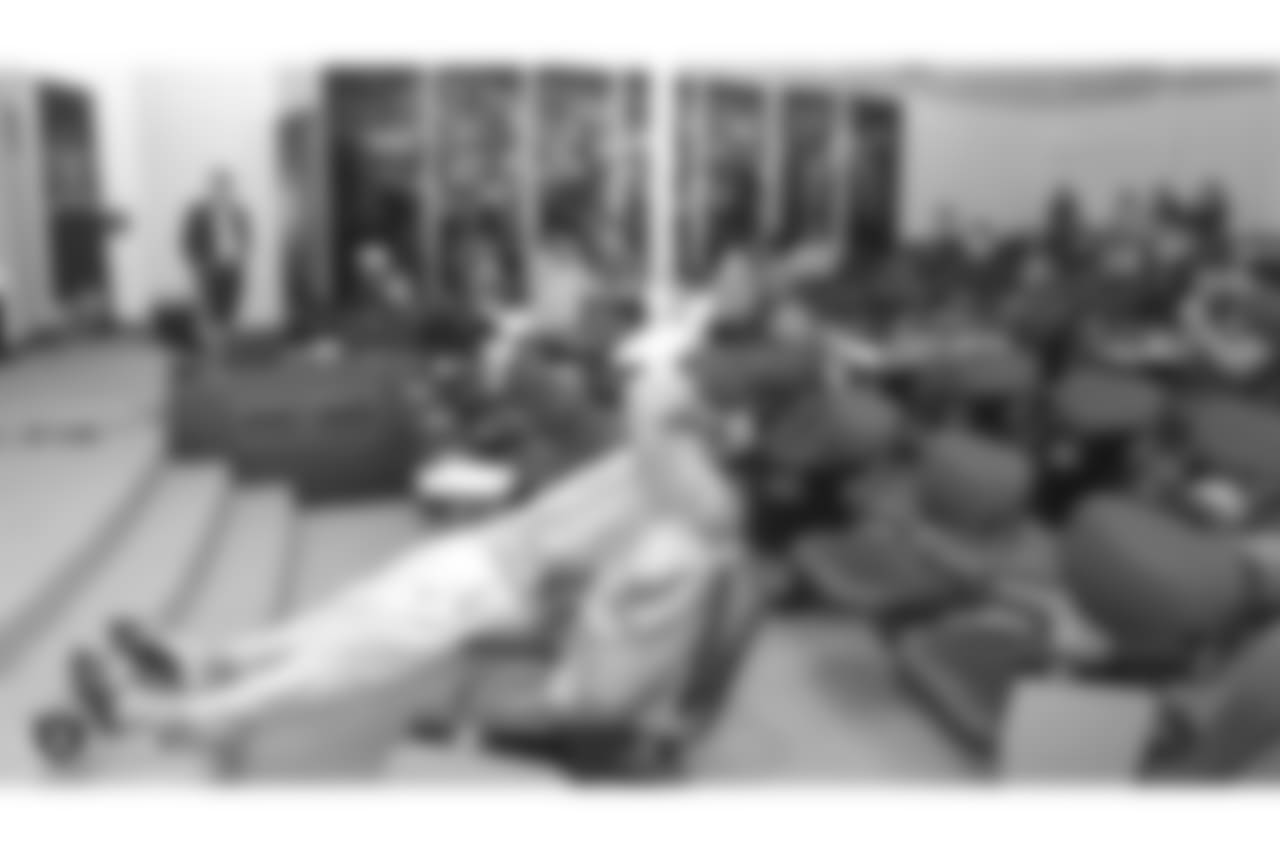 Oakland Raiders rookies listen to speaker Gerry Matalon of Matalon Media, as part of Rookie Academy, at the Oakland Raiders Practice Facility, Wednesday, June 20, 2018, in Alameda, California.
