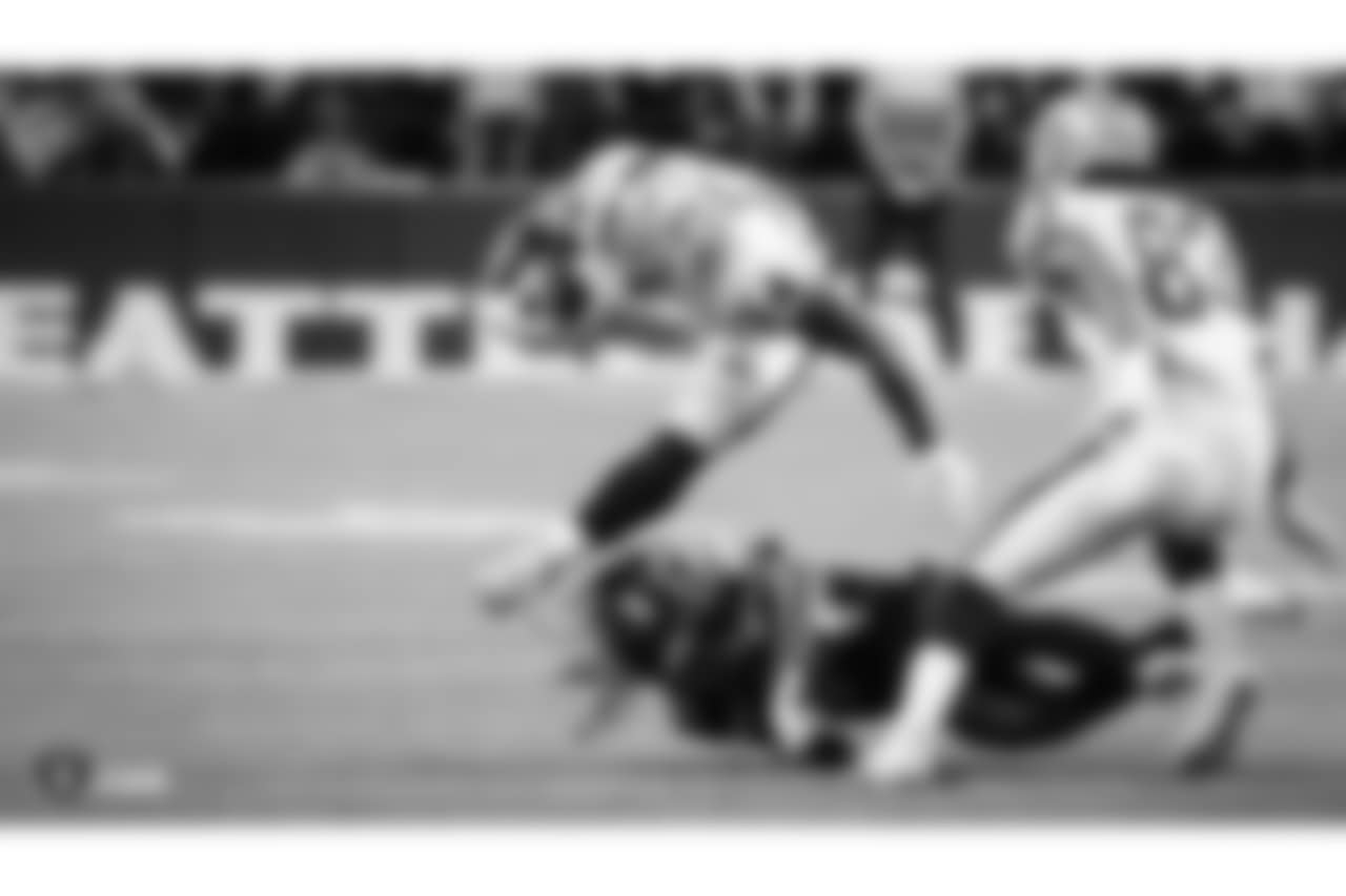 Oakland Raiders running back Chris Warren III (34) during The Oakland Raiders preseason game against the Seattle Seahawks at CenturyLink Field, Thursday, August 30, 2018, in Seattle, Washington. The Oakland Raiders won 30-19.