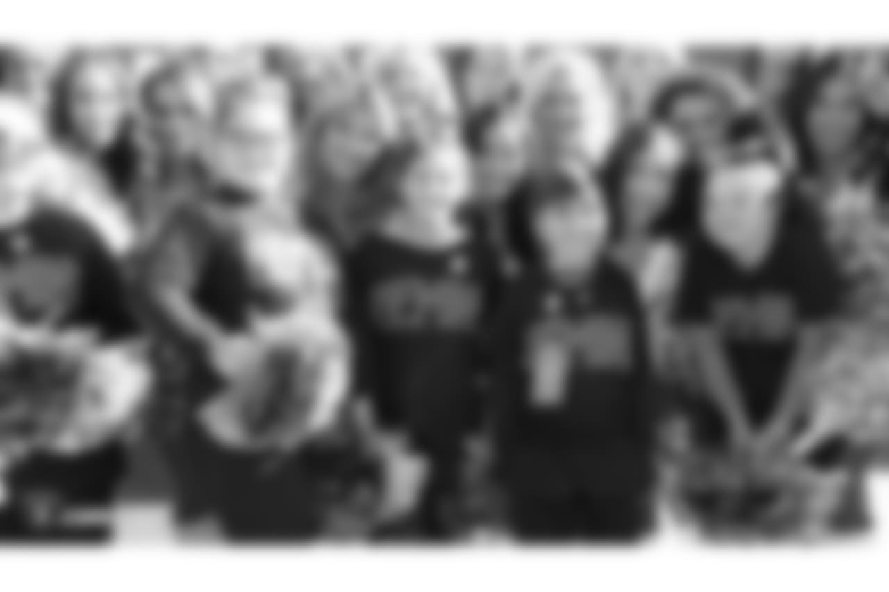 The Raiderettes with Nor-Cal Elite Team Gemini before the Oakland Raiders game against the Kansas City Chiefs at Oakland-Alameda County Coliseum, Sunday, December 2, 2018, in Alameda, California. The Oakland Raiders lost 40-33.