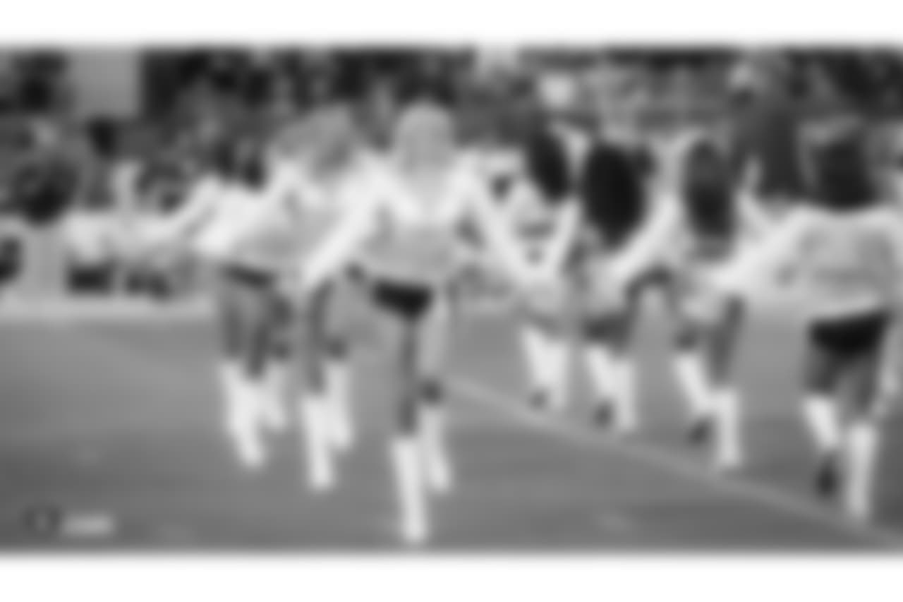 The Raiderettes perform at the Oakland Raiders game against the Los Angeles Rams at Oakland-Alameda County Coliseum, Monday, September 10, 2018, in Oakland, California. The Oakland Raiders lost 33-13.