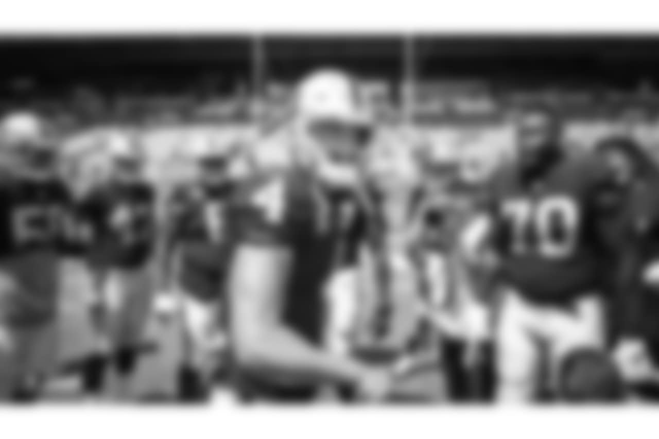 The Oakland Raiders huddle up before their regular season game against the Miami Dolphins at Hard Rock Stadium, Sunday, September 23, 2018, in Miami Gardens, Florida. The Oakland Raiders lost 28-20.