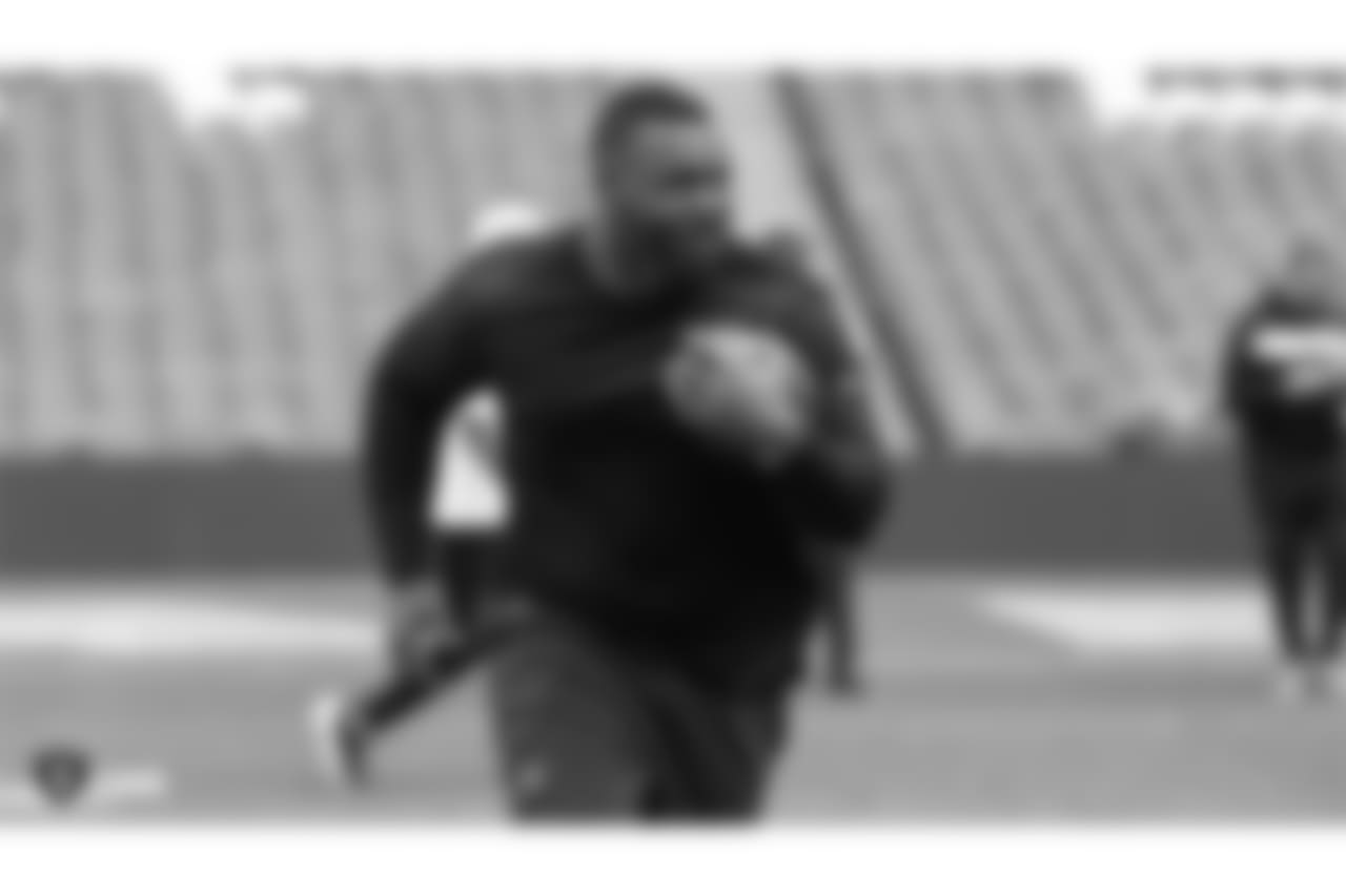 Oakland Raiders defensive tackle Maurice Hurst (73) on the field for a walk through before their game against the Seattle Seahawks, Saturday, October 13, 2018, in London, England.