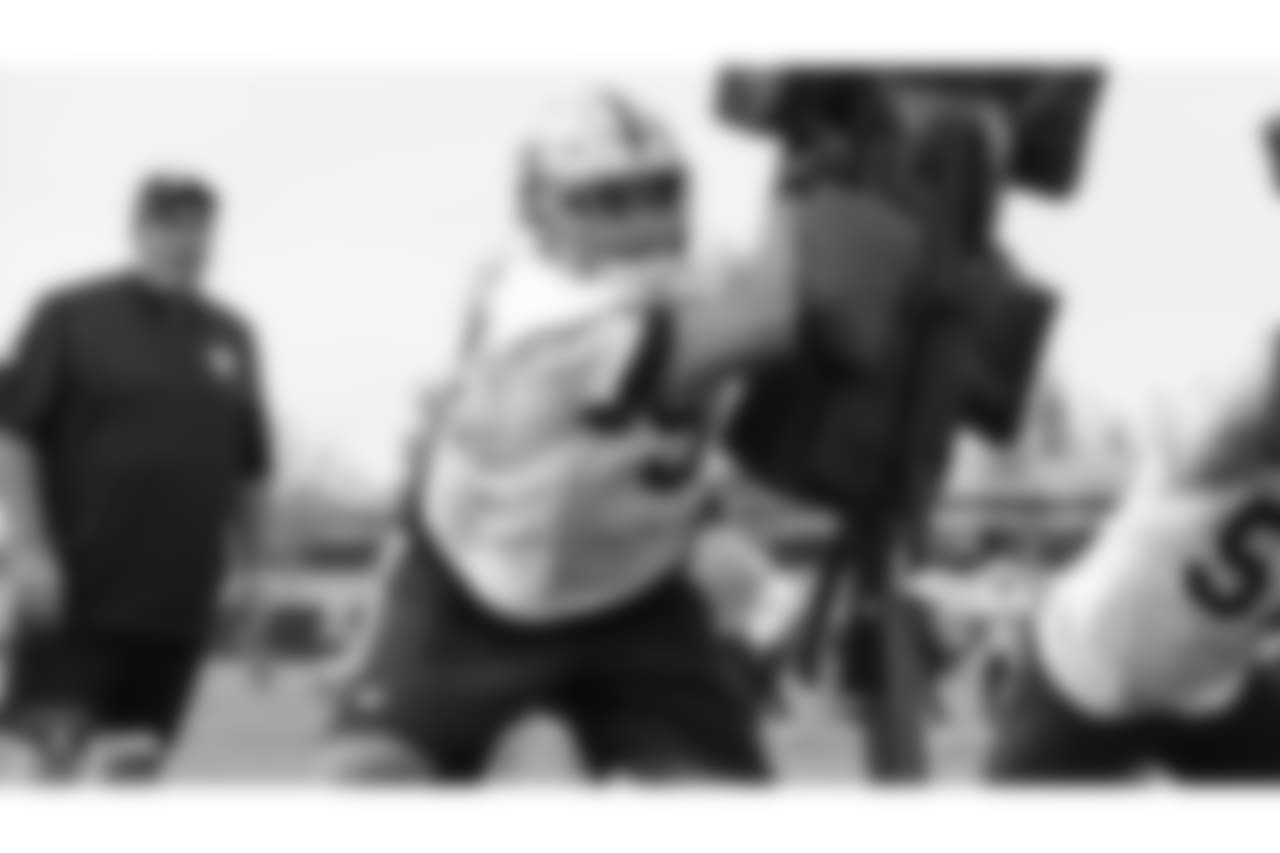 Oakland Raiders defensive tackle Eddie Vanderdoes (94) on the field for practice at the Oakland Raiders Practice Facility, Monday, October 22, 2018, in Alameda, California.