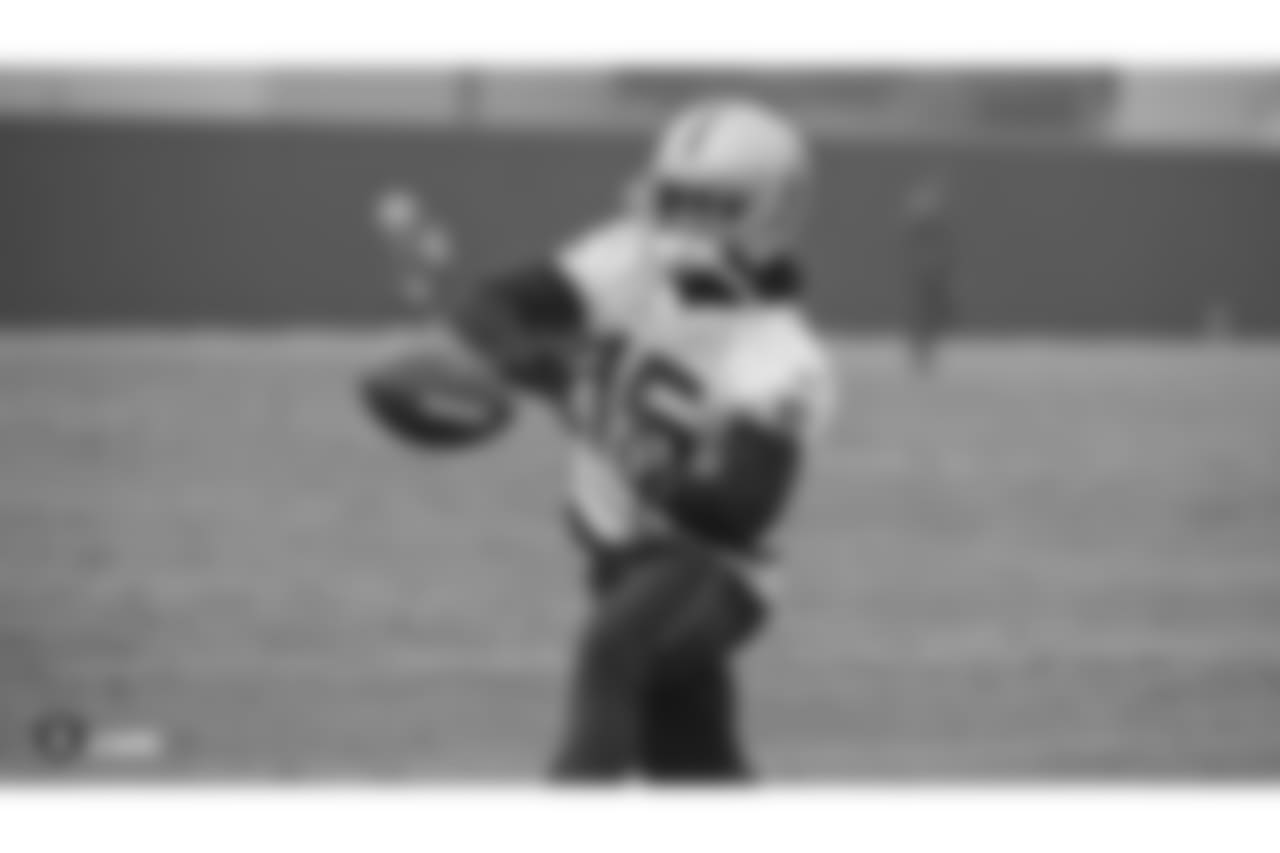 Oakland Raiders wide receiver Rico Gafford (15) on the field for practice at the Oakland Raiders Practice Facility, Friday, December 21, 2018, in Alameda, California.