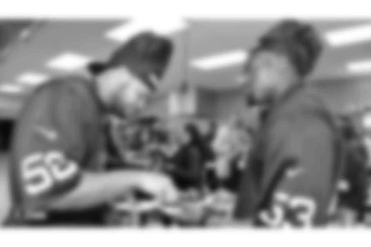 The Raiders, represented by safety Reggie Nelson, running back Chris Warren III, linebacker Jason Cabinda, linebacker Marquel Lee, linebacker Shilique Calhoun, linebacker Kyle Wilber, and defensive tackle Clinton McDonald, partner with the American Cancer Society to host 25 cancer survivors for a cooking class at Kitchen on Fire Oakland in recognition of the NFL's Crucial Catch initiative, Tuesday, October 23, 2018, in Oakland, California.