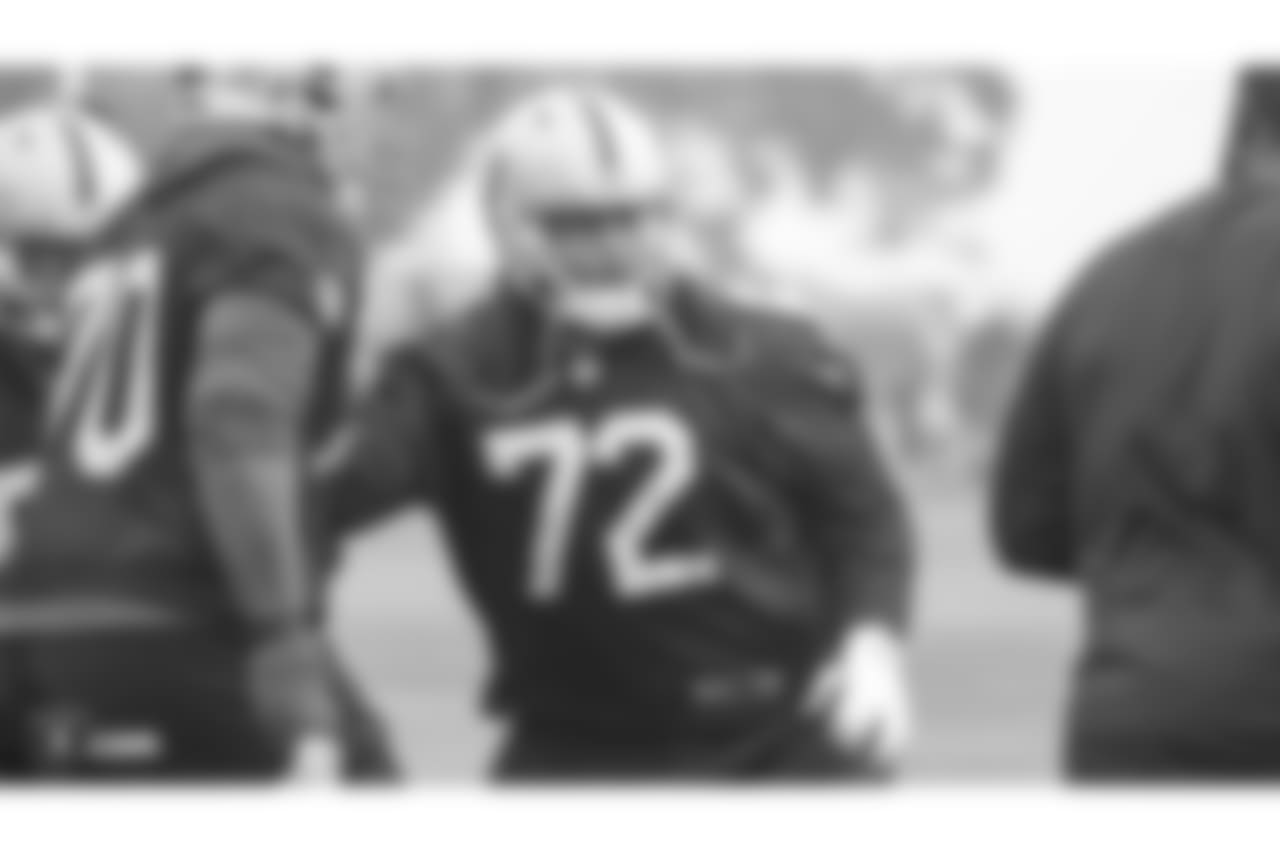 Oakland Raiders tackle Donald Penn (72) on the field for practice at the Oakland Raiders Practice Facility, Friday, December 21, 2018, in Alameda, California.