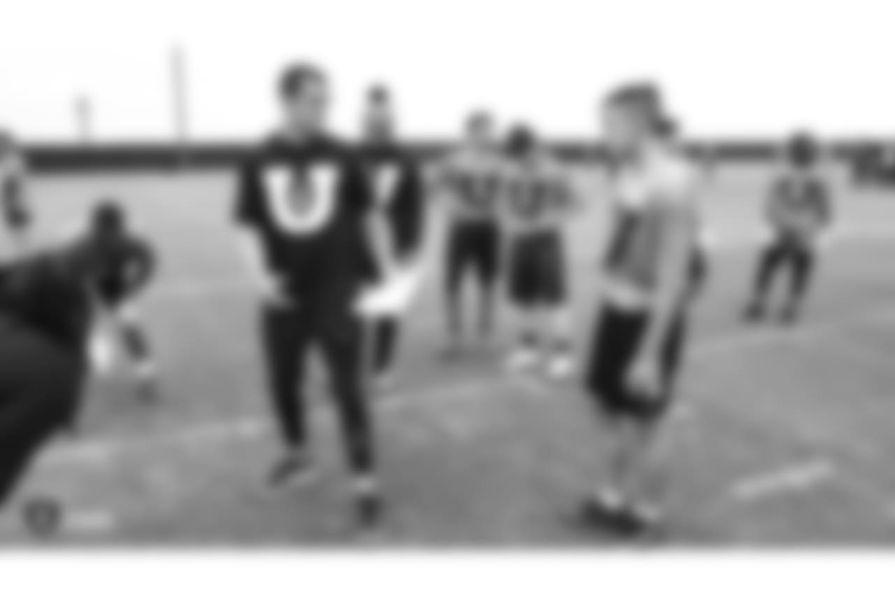 Students from local Bay Area high schools participate in Raiders U, a 7 on 7 football tournament with 8 teams that is coached entirely by Raiders players, at the Oakland Raiders Practice Facility, Thursday, June 7, 2018, in Alameda, California.