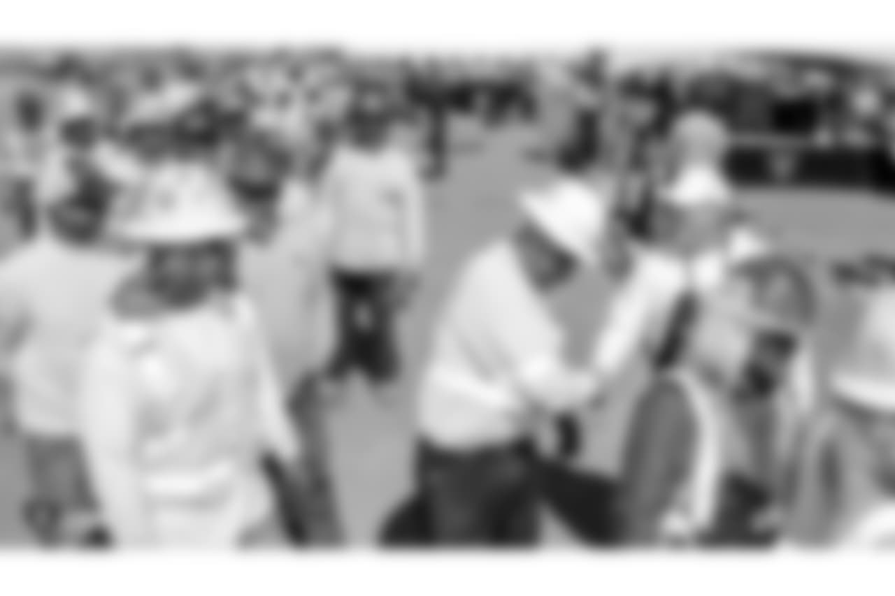 Raiders owner Mark Davis, president Marc Badain, and staff members from the Raiders front office spend the day with construction workers of the Las Vegas Stadium worksite by handing out lunches and sharing a meal, Thursday, September 27, 2018, at the Las Vegas Stadium worksite in Las Vegas, Nevada.