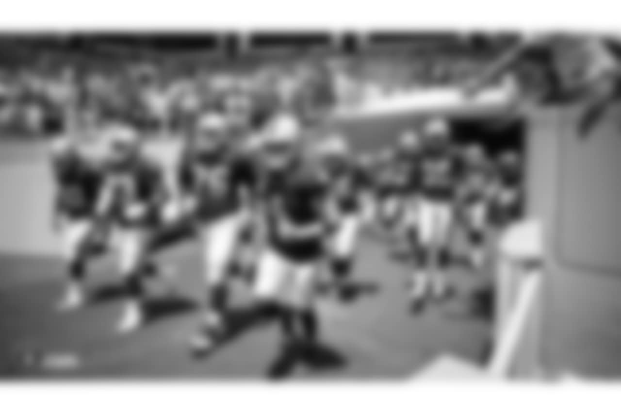 The Oakland Raiders are introduced onto the field before their regular season game against the Miami Dolphins at Hard Rock Stadium, Sunday, September 23, 2018, in Miami Gardens, Florida. The Oakland Raiders lost 28-20.