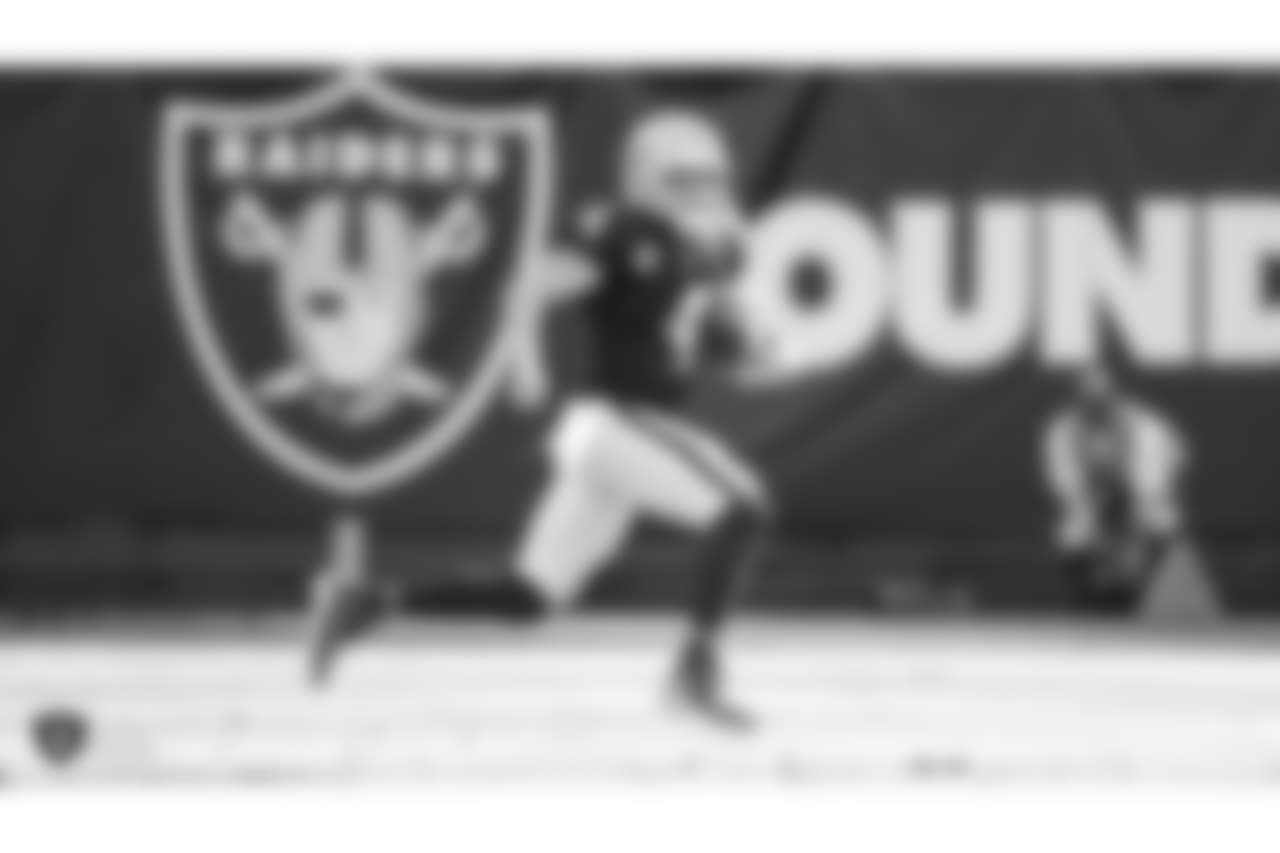 Oakland Raiders quarterback Derek Carr (4) during the Oakland Raiders regular season game against the Kansas City Chiefs at Oakland-Alameda County Coliseum, Sunday, December 2, 2018, in Alameda, California. The Oakland Raiders lost 40-33.