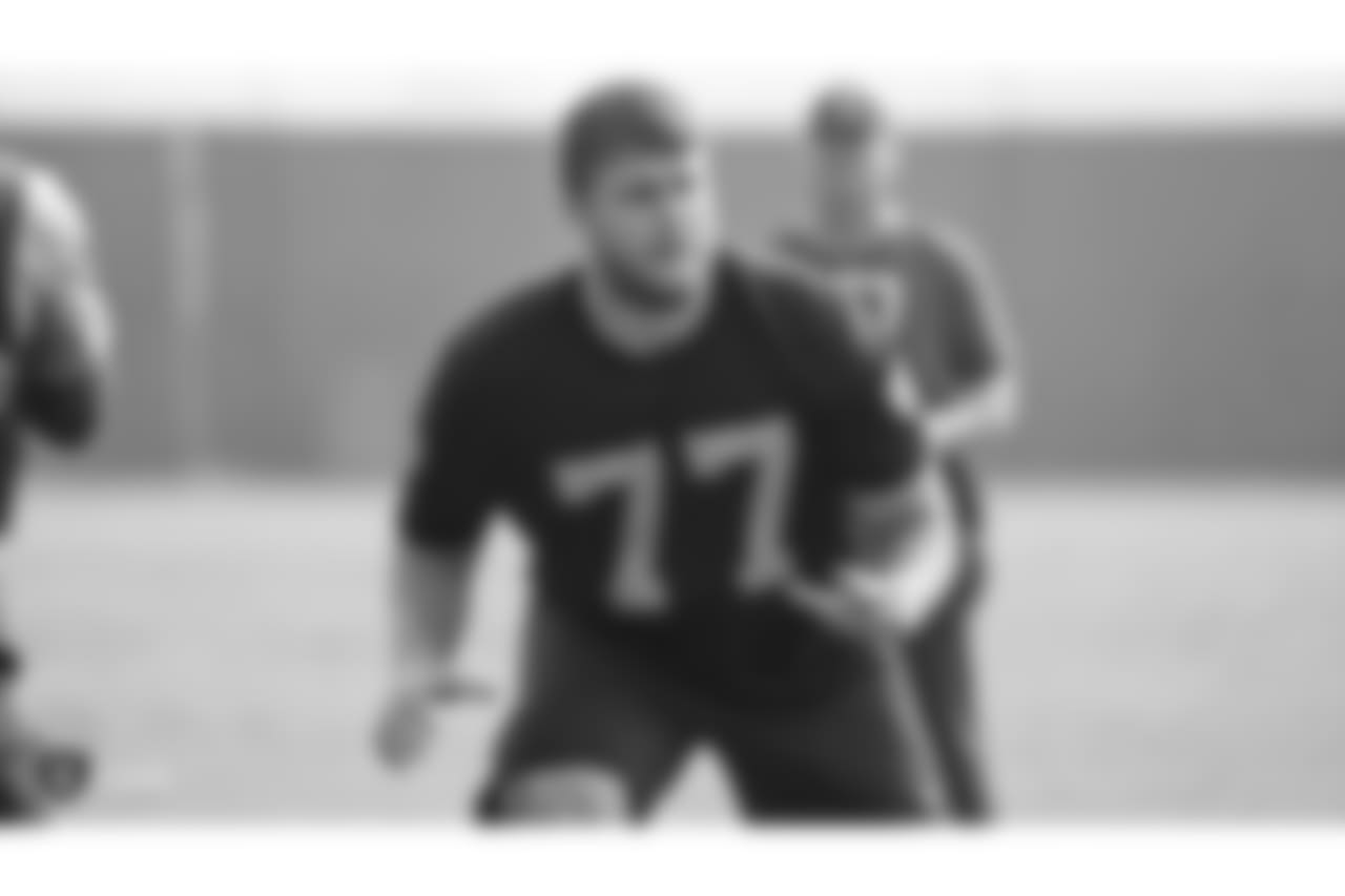 Oakland Raiders tackle Kolton Miller (77) on the field for practice at the Oakland Raiders Practice Facility, Friday, November 9, 2018, in Alameda, California.