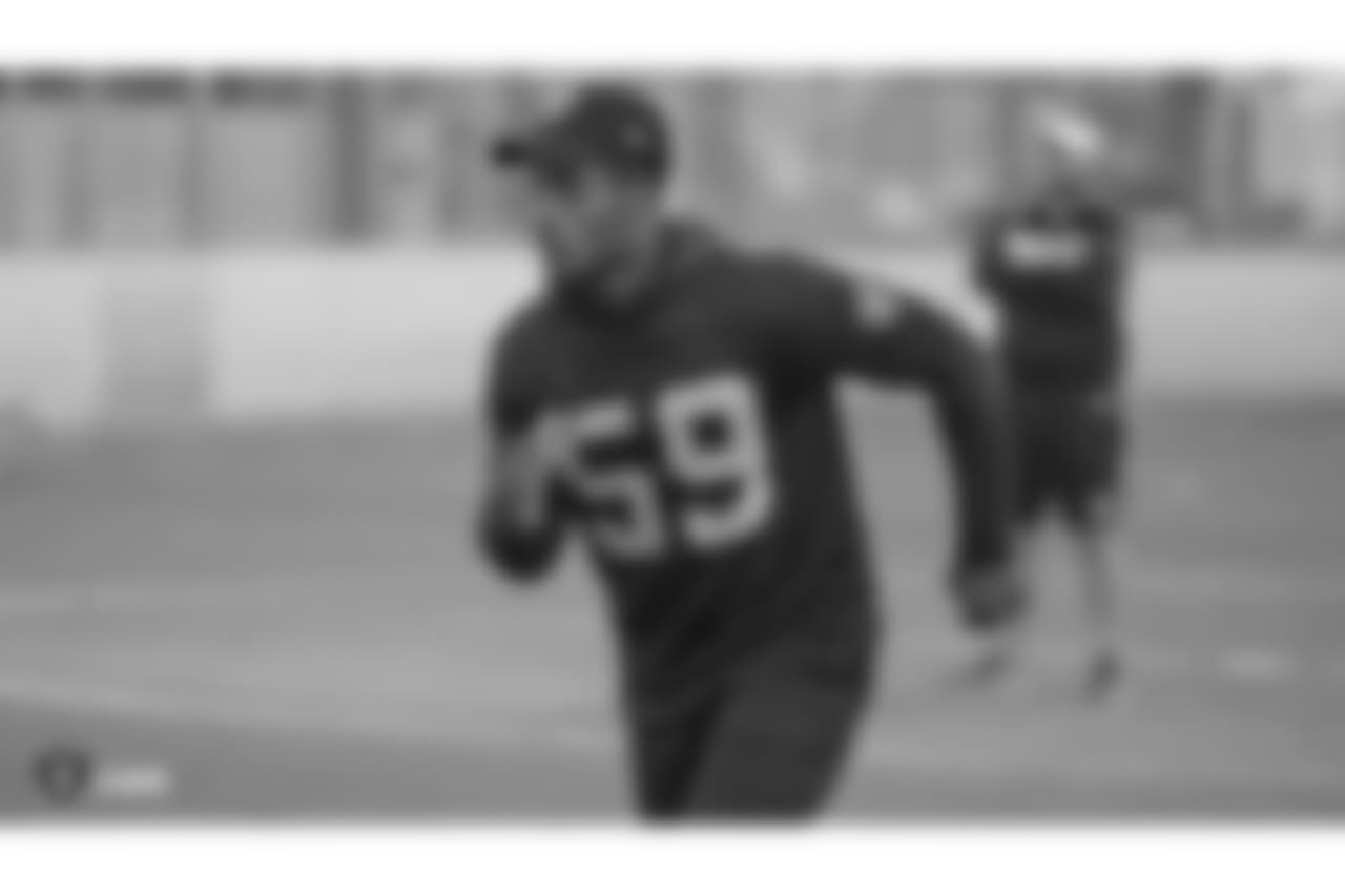Oakland Raiders linebacker Tahir Whitehead (59) on the field for a walk through at Bladium Sports & Fitness, Thursday, November 15, 2018, in Alameda, California.