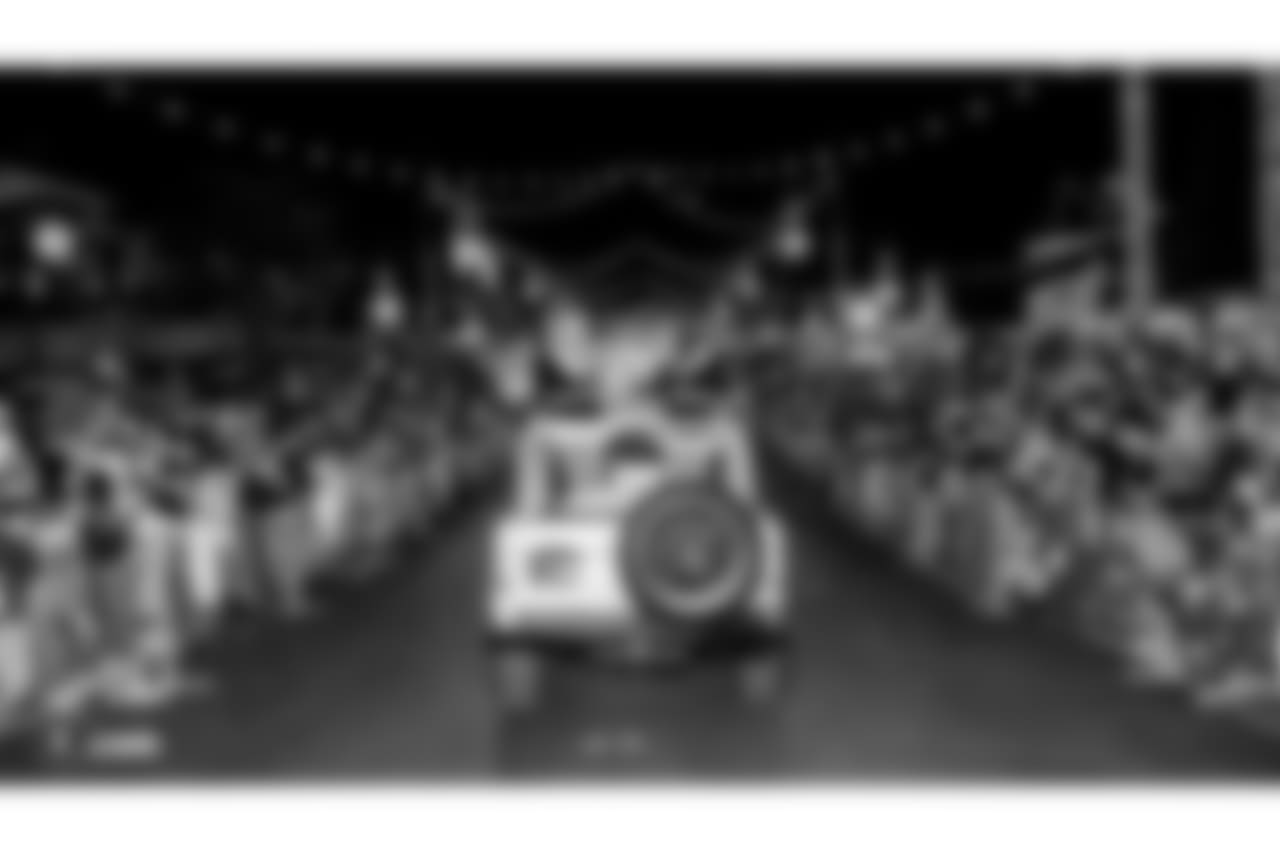 The Raiderettes are featured in the annual Holidays/Santa's Arrival Parade as they proceed in convertible cars through Town Square, Friday, November 16, 2018, in Las Vegas, Nevada.