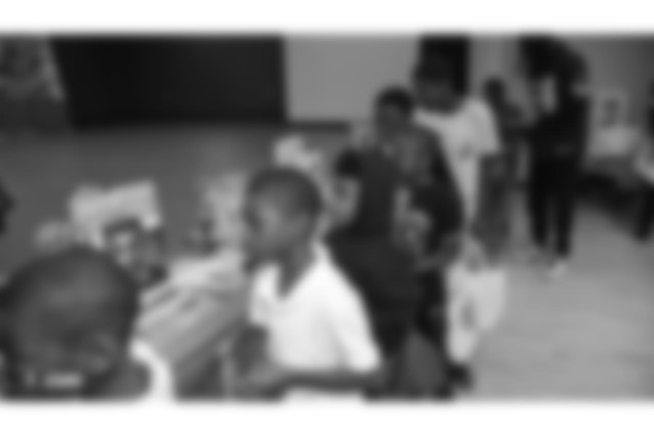 Oakland Raiders defensive tackle Clinton McDonald and his Light Into Darkness Foundation, along with linebacker Emmanuel Lamur, linebacker Kyle Wilber, punter Johnny Townsend, defensive tackle Frostee Rucker, and fullback Ryan Yurachek, partner with the nonprofit First Book by hosting a reading party to promote literacy at the West Oakland Youth Center, Tuesday, December 11, 2018, in Oakland, California.