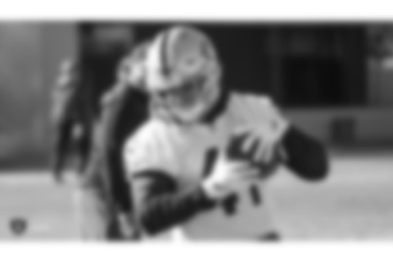 Oakland Raiders fullback Keith Smith (41) on the field for practice at the Oakland Raiders Practice Facility, Thursday, December 27, 2018, in Alameda, California.