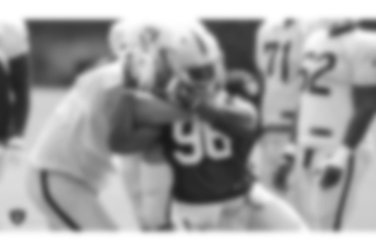 Oakland Raiders defensive lineman Tank Carradine (96) on the field for practice at 2018 Training Camp at The Oakland Raiders Napa Valley Training Complex, Friday, August 3, 2018, in Napa, California.