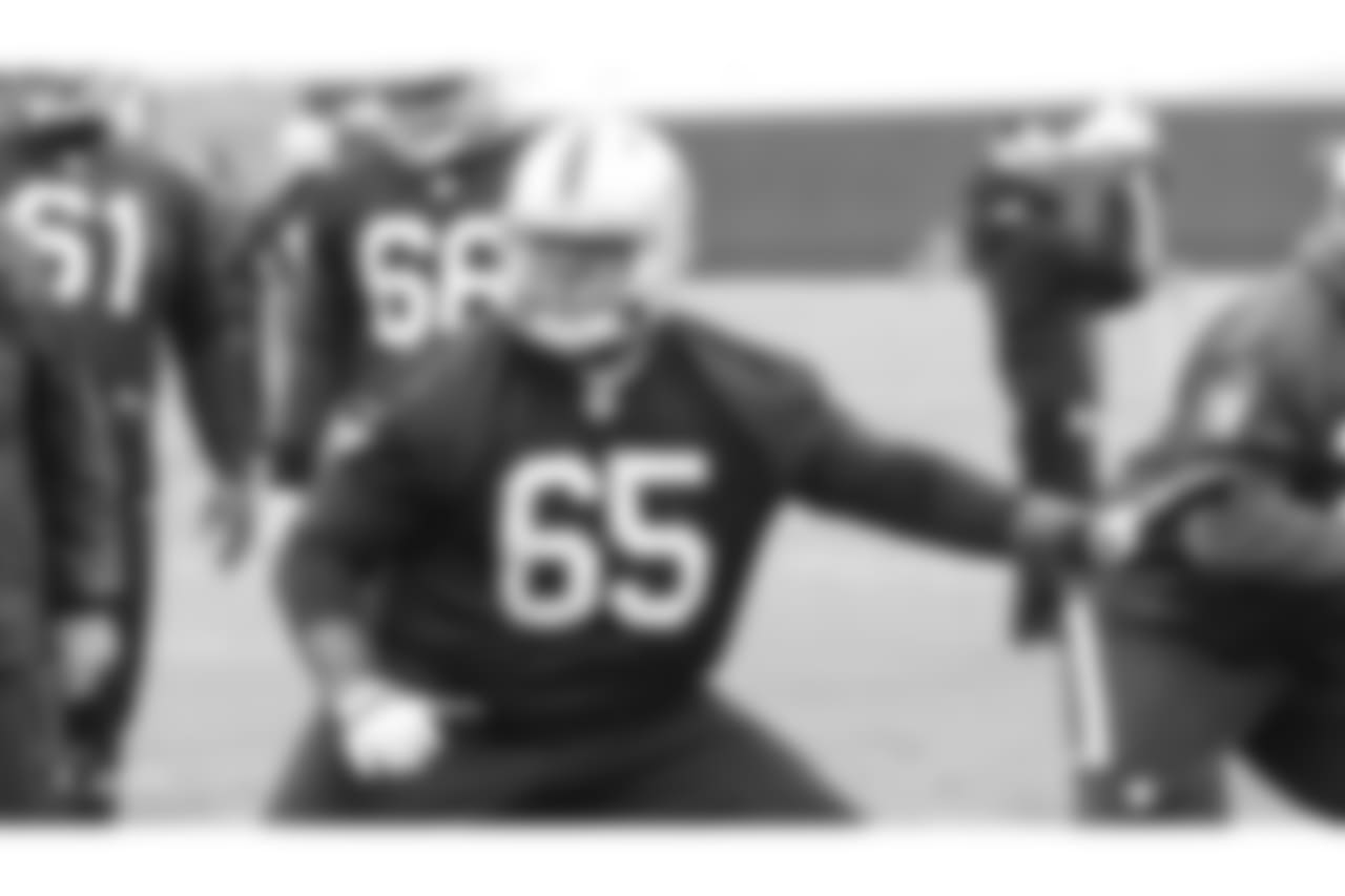 Oakland Raider guard Chaz Green (65) on the field for practice at the Oakland Raiders Practice Facility, Wednesday, December 5, 2018, in Alameda, California.