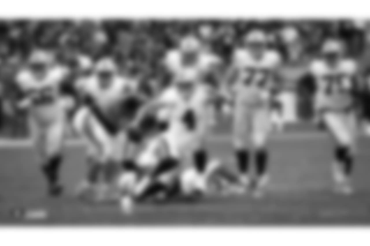 Oakland Raiders quarterback Derek Carr (4) during the Oakland Raiders regular season game against the Los Angeles Chargers at StubHub Center, Sunday, October 7, 2018, in Carson, California. The Oakland Raiders lost 26-10.