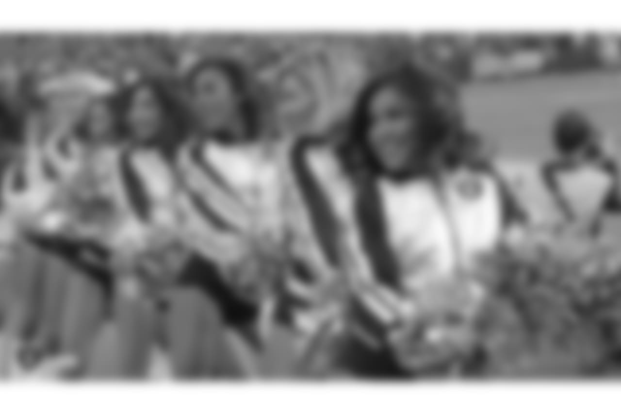 The Raiderettes on the sidelines at the Oakland Raiders game against the Pittsburgh Steelers at Oakland-Alameda County Coliseum, Sunday, December 9, 2018, in Oakland, California. The Oakland Raiders won 24-21.