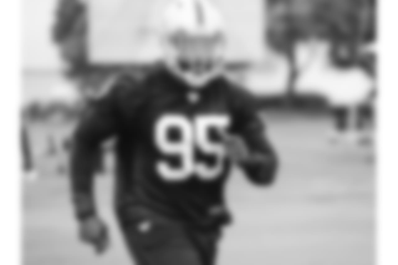 Oakland Raiders players at an Organized Team Activity (OTA) at the Oakland Raiders Practice Facility, Tuesday, May 22, 2018, in Alameda, California.