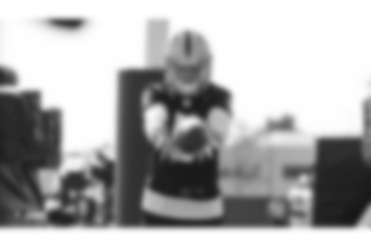 Oakland Raiders punter Johnny Townsend (5) on the field for practice at the Oakland Raiders Practice Facility, Thursday, September 6, 2018, in Alameda, California.