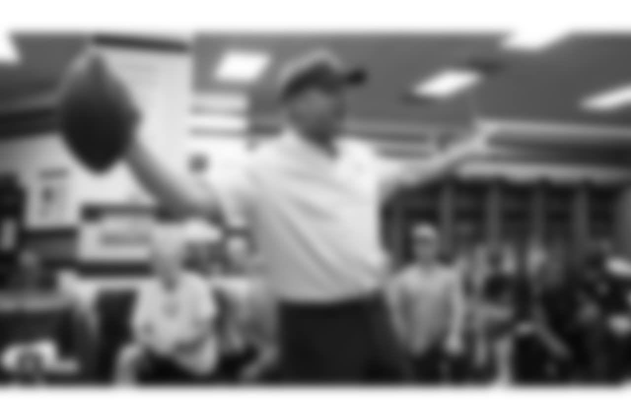 Oakland Raiders head coach Jon Gruden addresses his players after The Oakland Raiders regular season game against the Cleveland Browns at Oakland-Alameda County Coliseum, Sunday, September 30, 2018, in Oakland, California. The Oakland Raiders won 45-42.