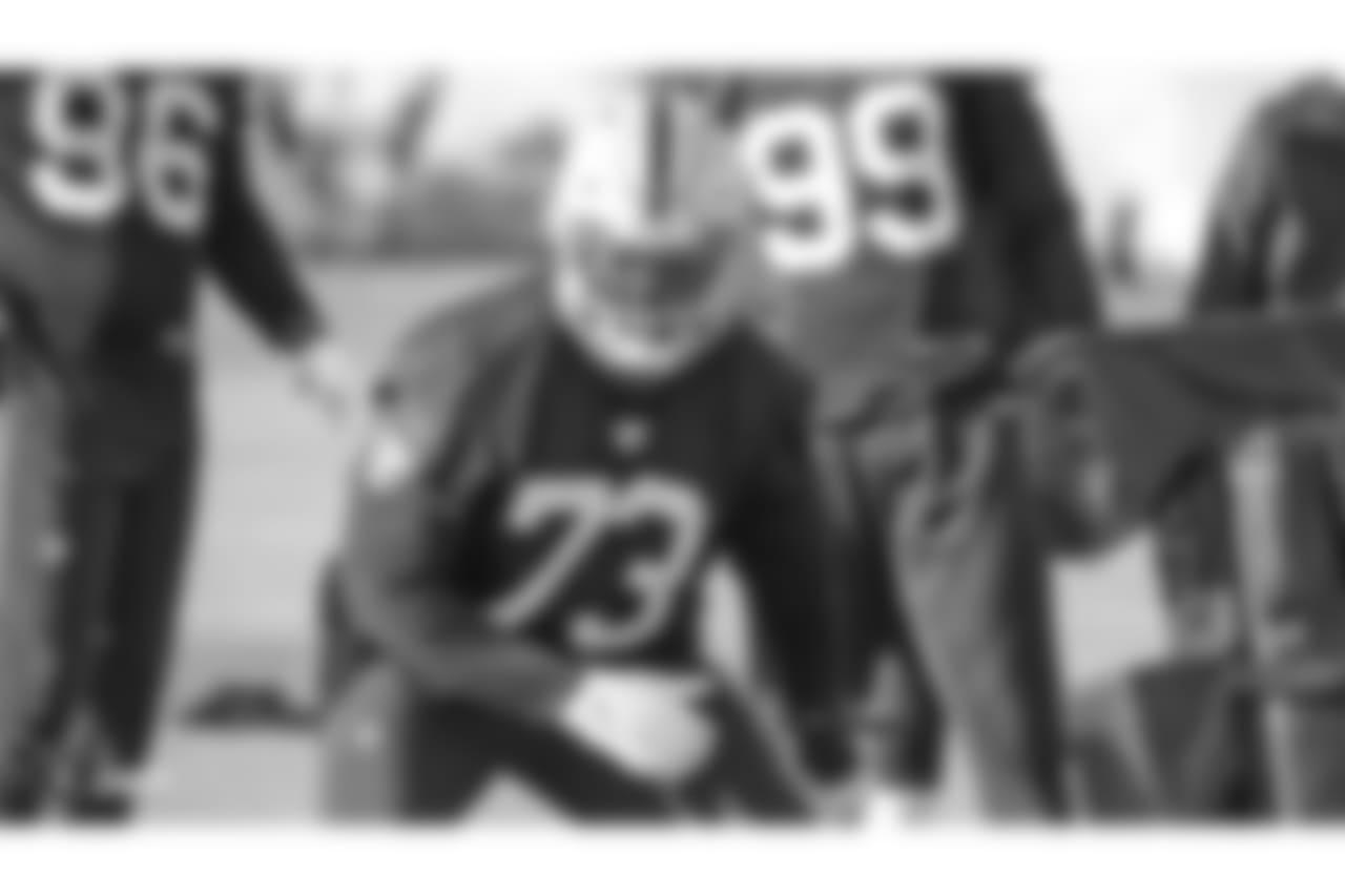 Oakland Raiders defensive tackle Maurice Hurst (73) on the field for practice at the Oakland Raiders Practice Facility, Wednesday, December 12, 2018, in Alameda, California.