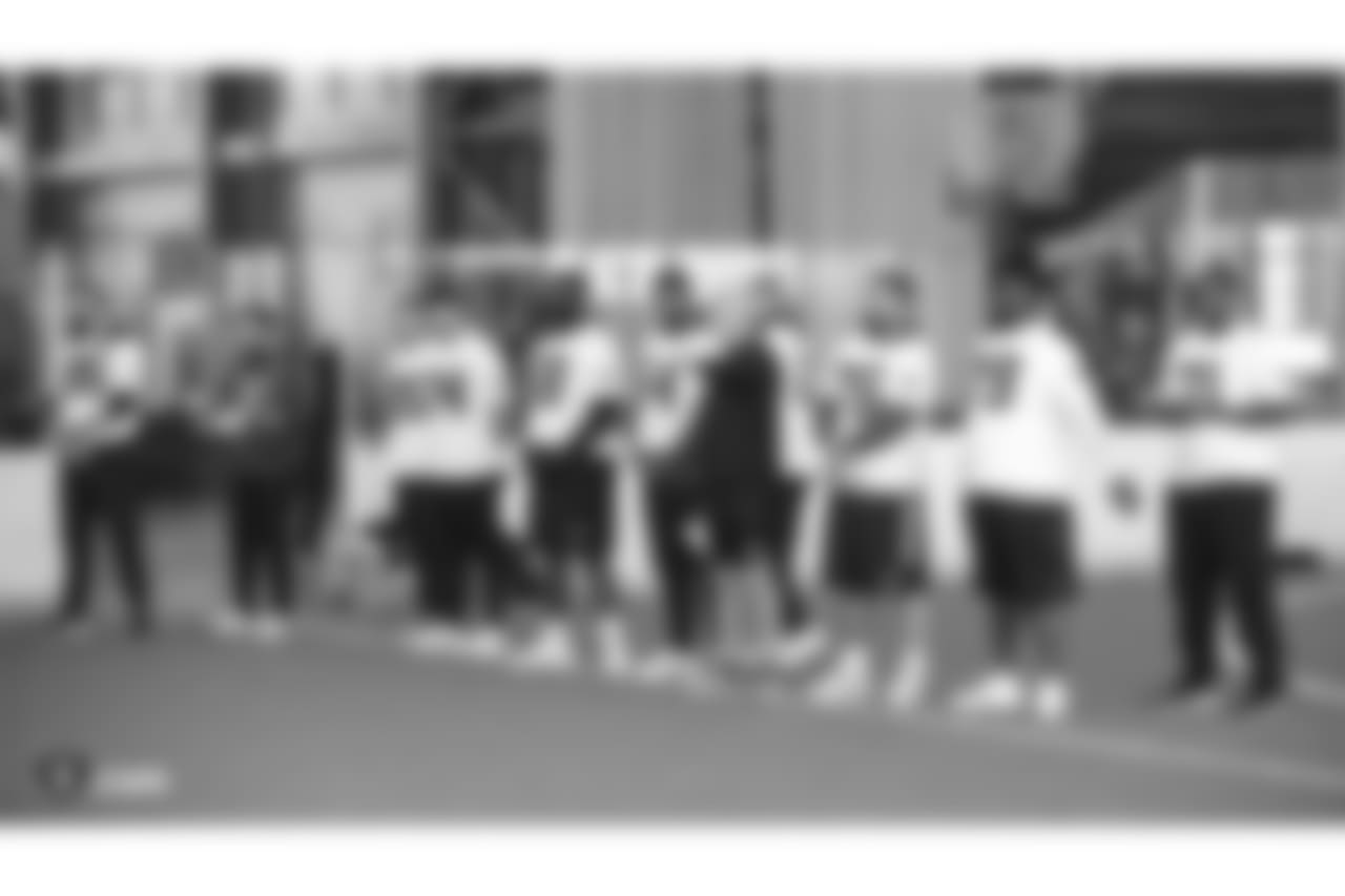 Oakland Raiders tight ends and offensive line on the field for a walk through at Bladium Sports & Fitness, Thursday, November 15, 2018, in Alameda, California.