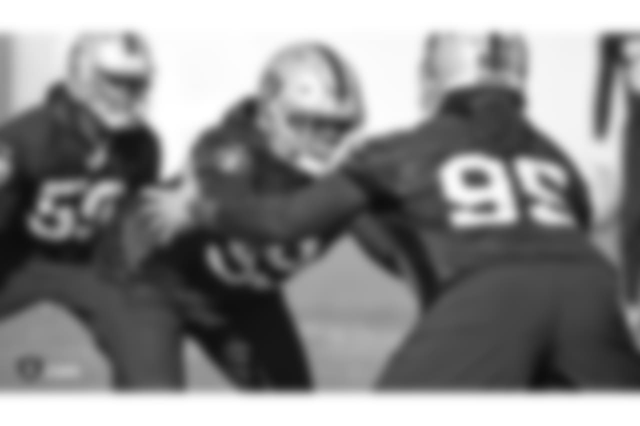 Oakland Raiders defensive end Arden Key (99) on the field for practice at the Oakland Raiders Practice Facility, Thursday, November 22, 2018, in Alameda, California.