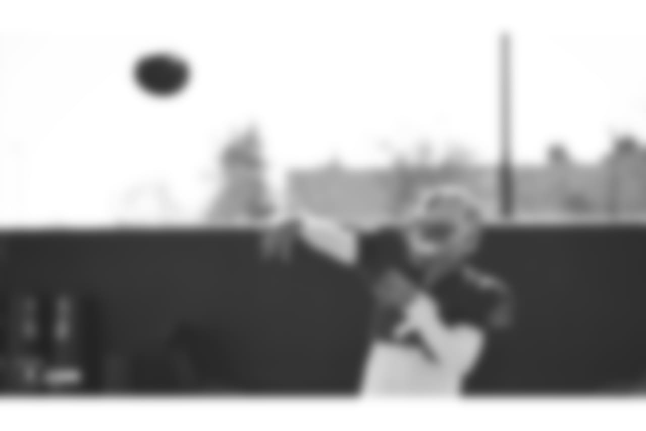 Oakland Raiders quarterback AJ McCarron (2) on the field for practice at The Oakland Raiders Practice Facility, Wednesday, October 24, 2018, in Alameda, California.