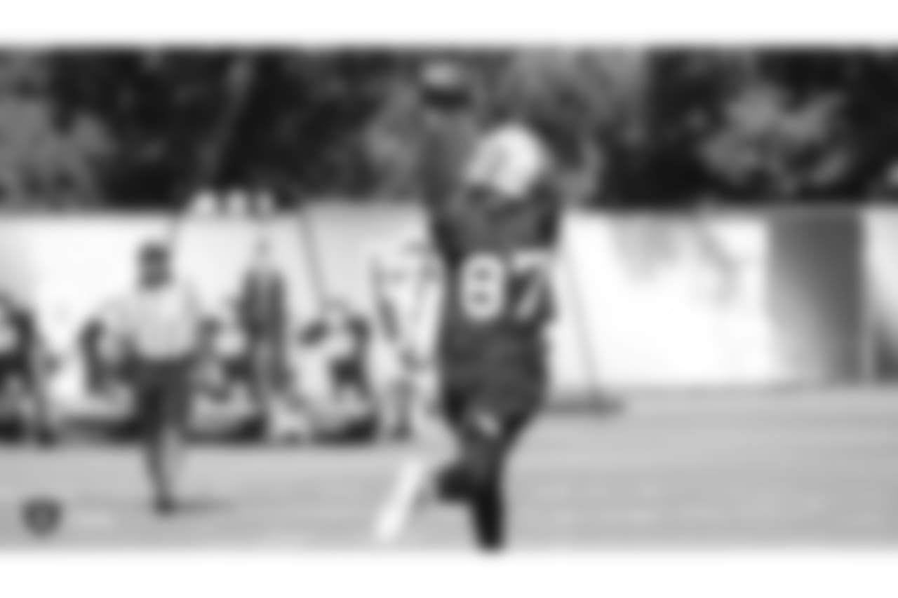 Oakland Raiders tight end Jared Cook (87) on the field for practice at the Oakland Raiders Practice Facility, Thursday, October 25, 2018, in Alameda, California.
