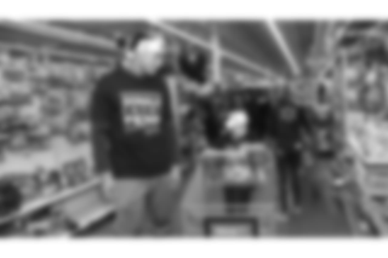 Donald Penn's SHOP WITH A JOCK gives 25 kids from the East Oakland Youth Development Center a chance to fulfill their holiday wish list by receiving a $300 Walmart gift card and a chance to go on an shopping spree with Oakland Raiders tackle Donald Penn at Walmart, Tuesday, December 18, 2018, in San Leandro, California. Joining tackle Donald Penn are guard/tackle Kelechi Osemele, guard Cameron Hunt, tackle Brandon Parker, tackle Jamar McGloster, punter Johnny Townsend, fullback Ryan Yurachek, tight end Darren Waller, tight end Paul Butler, and defensive tackle Clinton McDonald.
