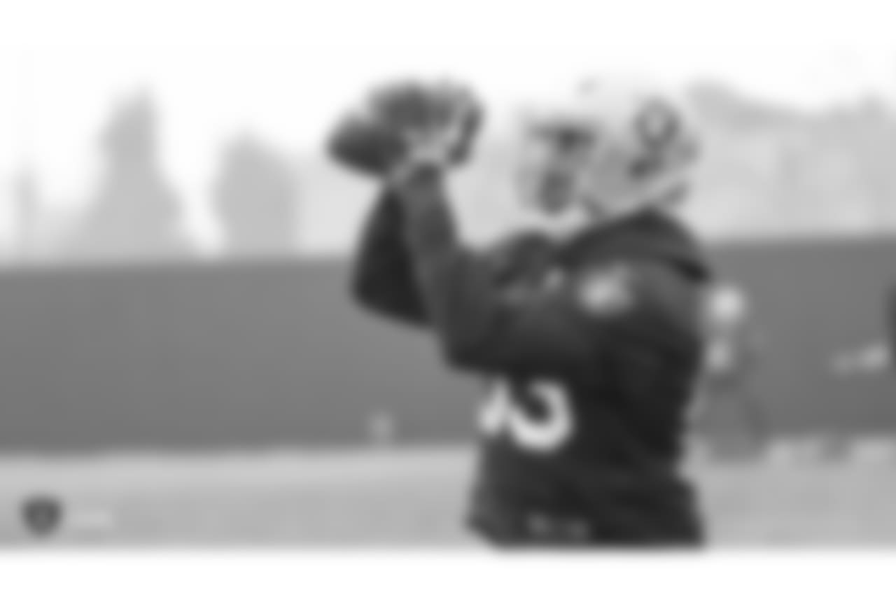 Oakland Raiders tight end Darren Waller (83) on the field for practice at the Oakland Raiders Practice Facility, Friday, December 21, 2018, in Alameda, California.