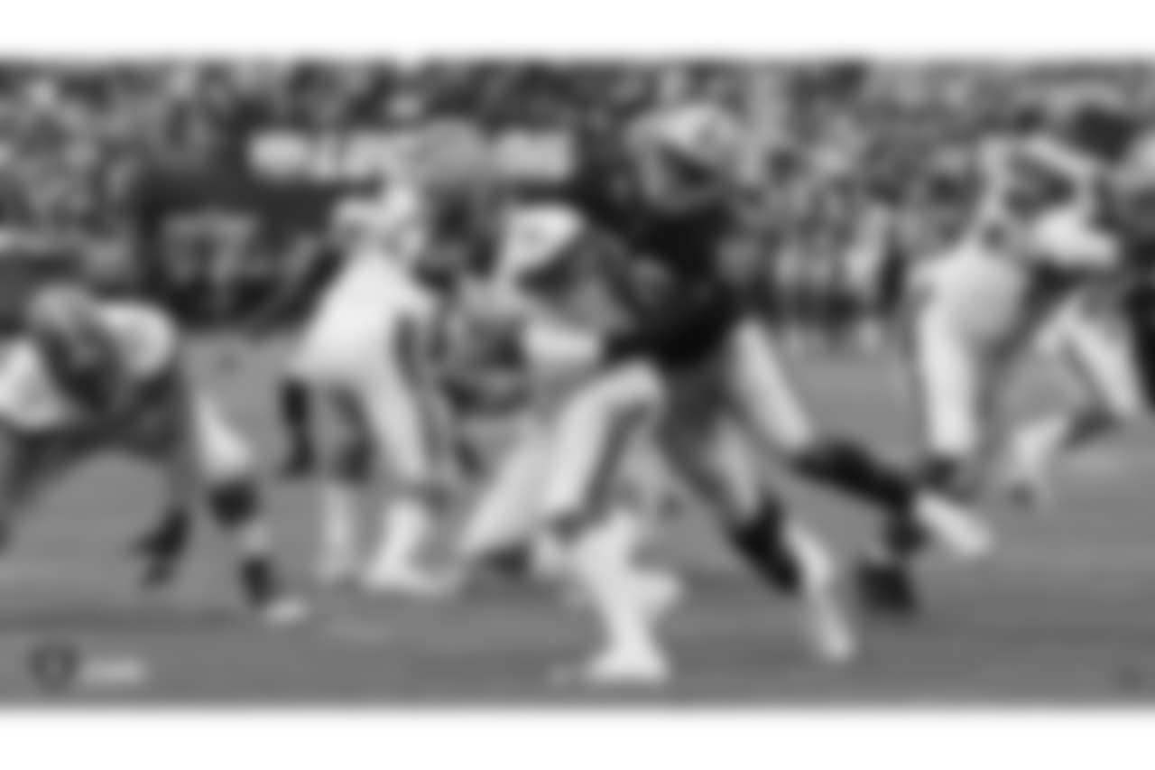 Oakland Raiders defensive end Arden Key (99) during The Oakland Raiders regular season game against the Cleveland Browns at Oakland-Alameda County Coliseum, Sunday, September 30, 2018, in Oakland, California. The Oakland Raiders won 45-42.