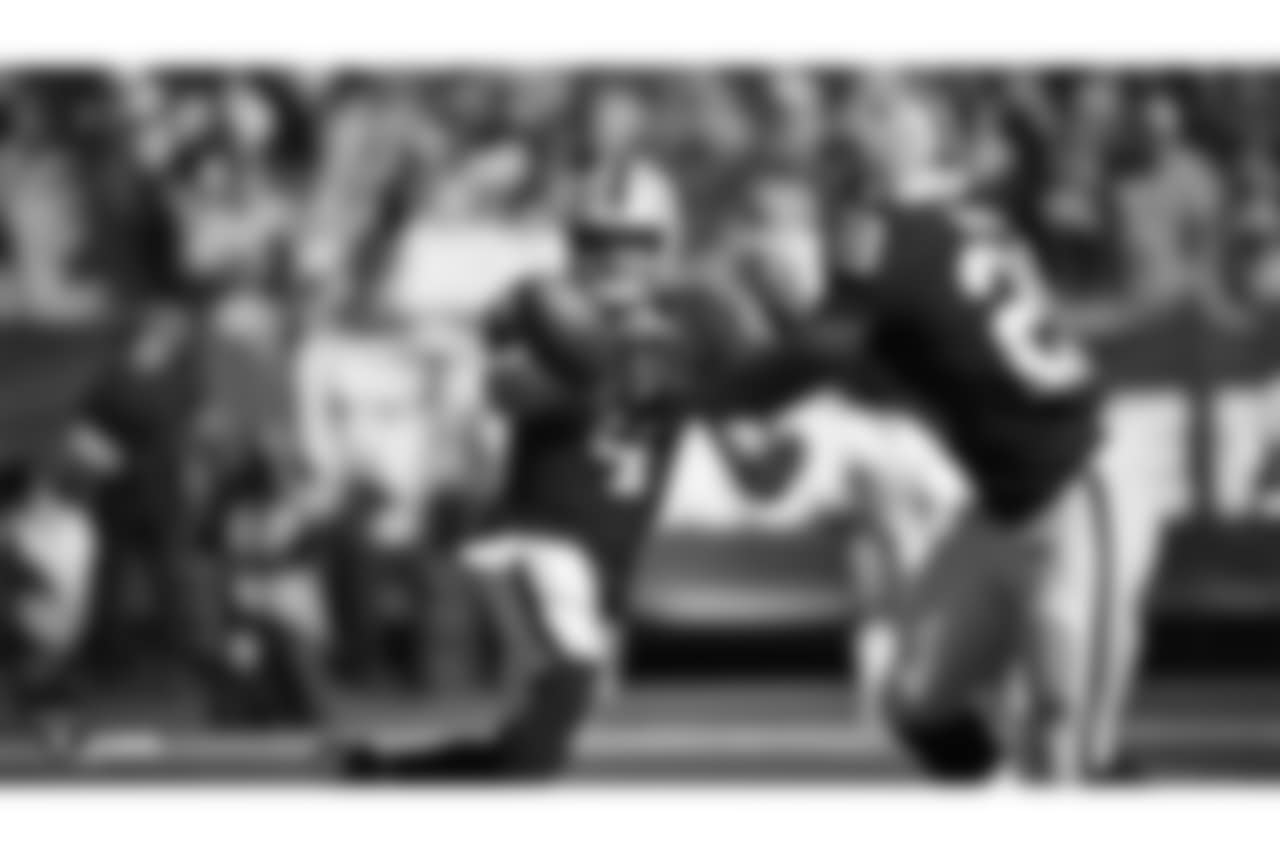 Oakland Raiders quarterback Derek Carr (4) during the Oakland Raiders regular season game against the Indianapolis Colts at Oakland Alameda-County Coliseum on Sunday, October 28th, 2018, in Oakland, California. The Oakland Raiders lost 42-28.