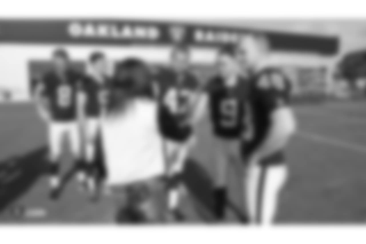 Savanna Sutton and her family from the Make-A-Wish Foundation visit the Oakland Raiders Practice Facility in Alameda, California, to get a tour of the facility, watch the team practice, meet the players, and have lunch with her favorite players, wide receiver Jordy Nelson and tight end Jared Cook, Saturday, October 27, 2018.
