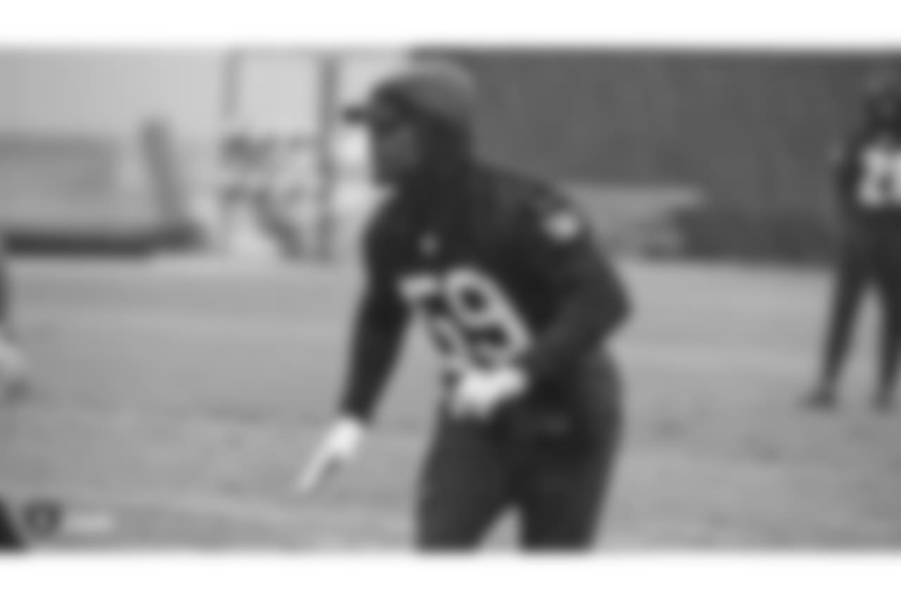 Oakland Raiders linebacker Tahir Whitehead (59) on the field for practice at the Oakland Raiders Practice Facility, Friday, November 23, 2018, in Alameda, California.